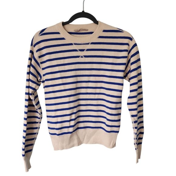 Everlane Striped Wool Blend Sweater XXS Cream Blue Knit Top - Picture 1 of 5